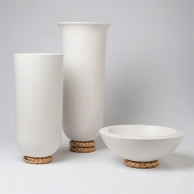 Golden Ceramic Rope Vase and Bowl